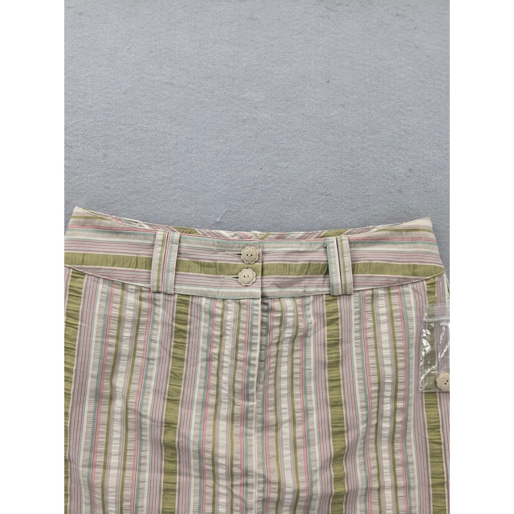 Cabi Striped Seersucker Mini Skirt Size 8 Green Pink Cotton Textured Style 309 - Picture 4 of 13